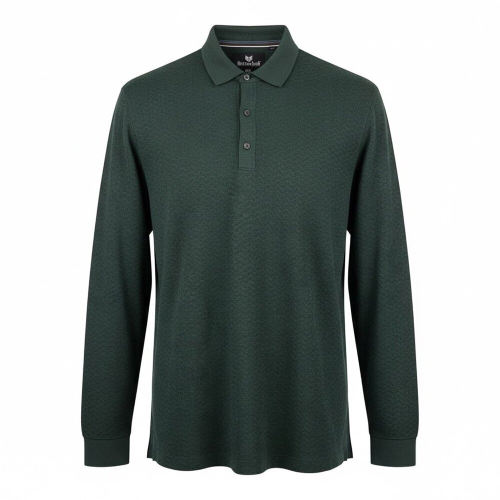 Buttercloth Men’s Polo Sweater Long Sleeve Dark Green Chevron Texture Size 2XL